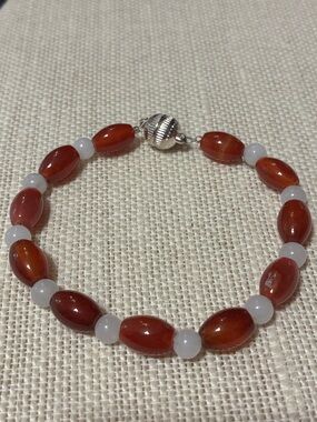 Natural Red Agate and snow quartz gemstone Beaded one of a kind Bracelet